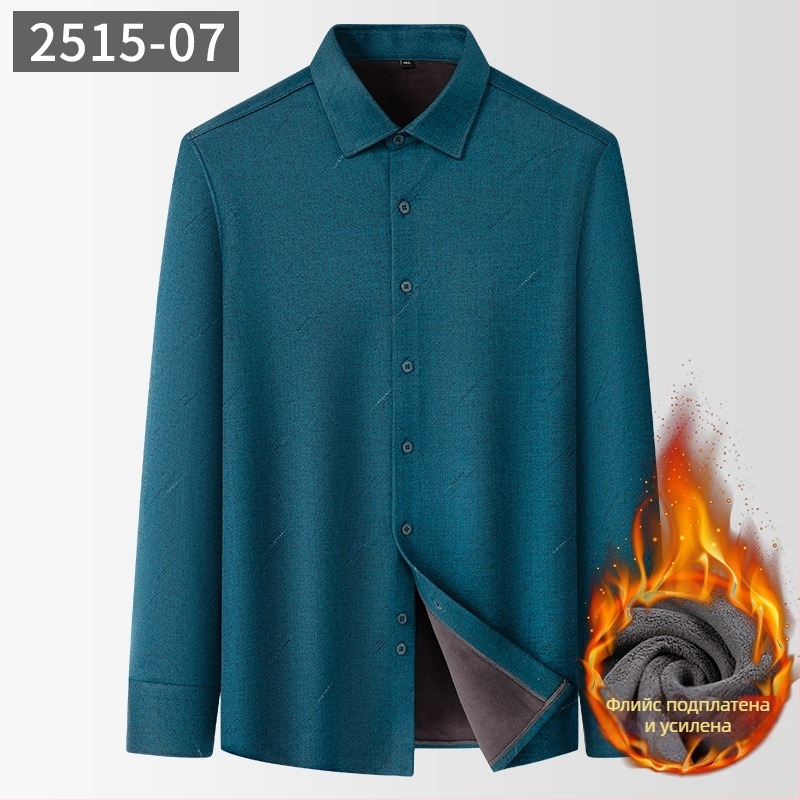 Мъжка риза със вълнено каре, квадратна яка, дълги ръкави (Зимна дебелина; Полиестер 71–80%; Вълна)