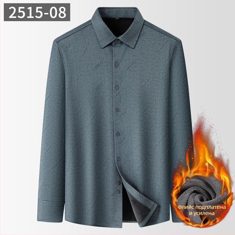 Мъжка риза със вълнено каре, квадратна яка, дълги ръкави (Зимна дебелина; Полиестер 71–80%; Вълна)