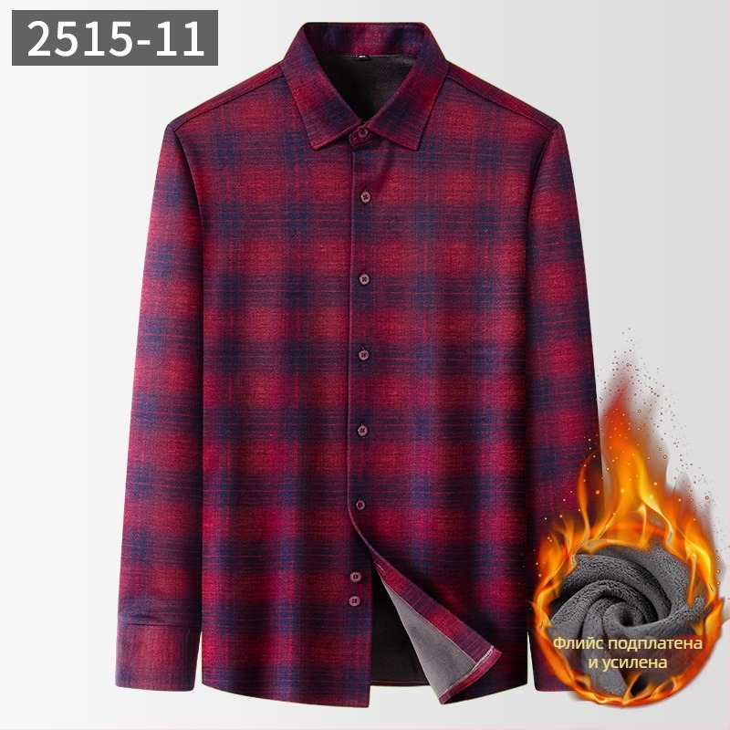 Мъжка риза със вълнено каре, квадратна яка, дълги ръкави (Зимна дебелина; Полиестер 71–80%; Вълна)