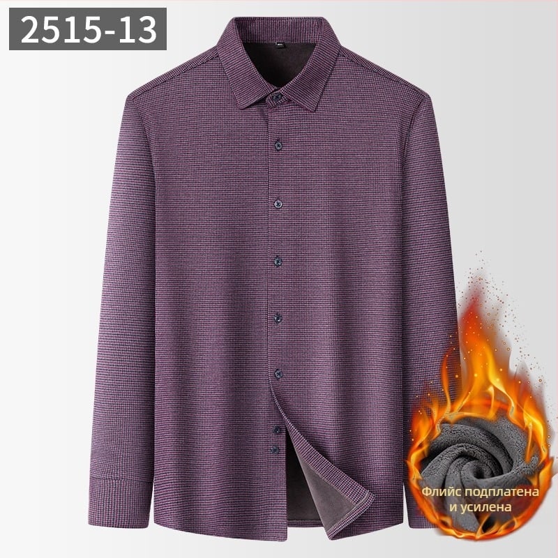 Мъжка риза със вълнено каре, квадратна яка, дълги ръкави (Зимна дебелина; Полиестер 71–80%; Вълна)