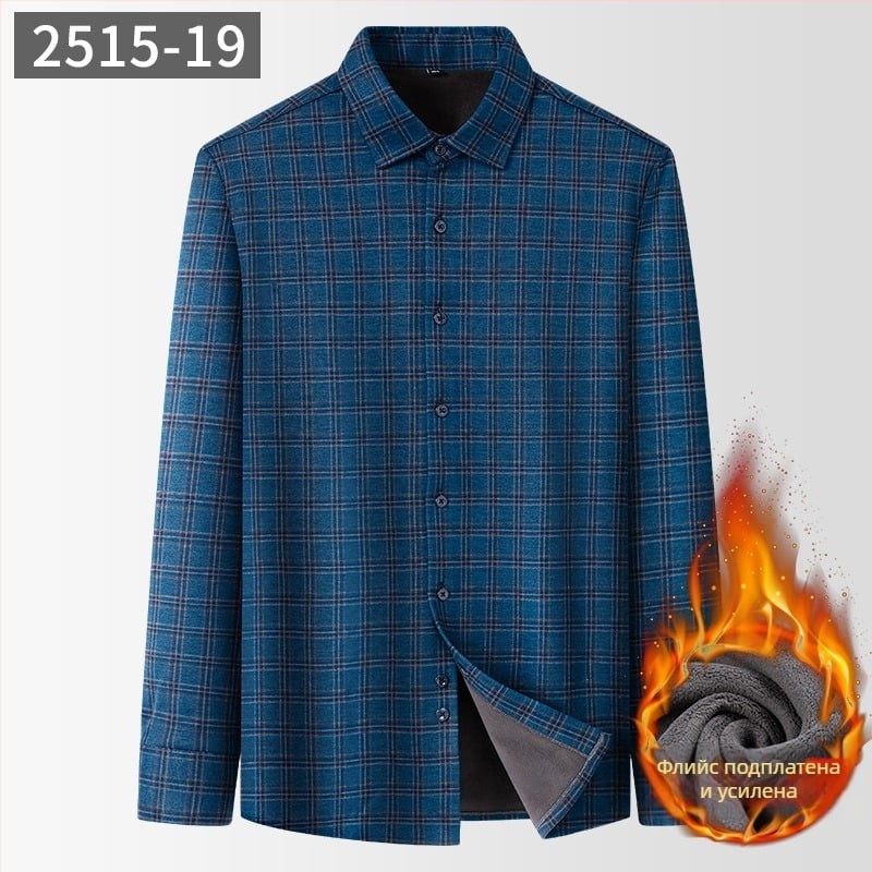 Мъжка риза със вълнено каре, квадратна яка, дълги ръкави (Зимна дебелина; Полиестер 71–80%; Вълна)
