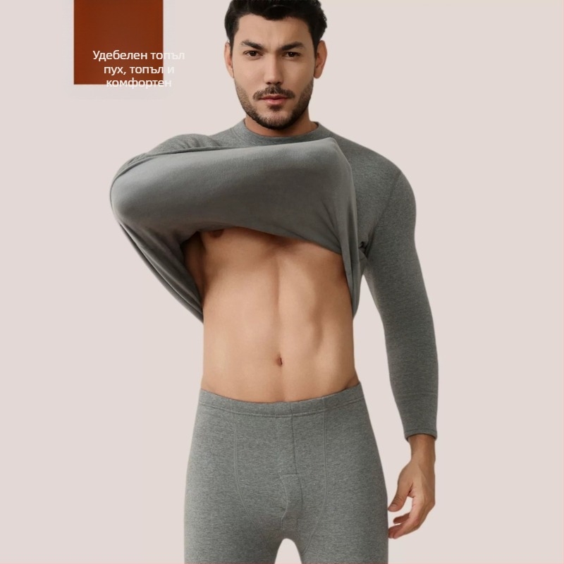 Термално бельо за двойки – изцяло памучен комплект с флисово подплатено горнище и долнище, 95% памук, подплата от полиестер 80%, тегло на тъканта 750 г/м2, екстра дебело (401–500 г/м2), за младежи 18–40 г.