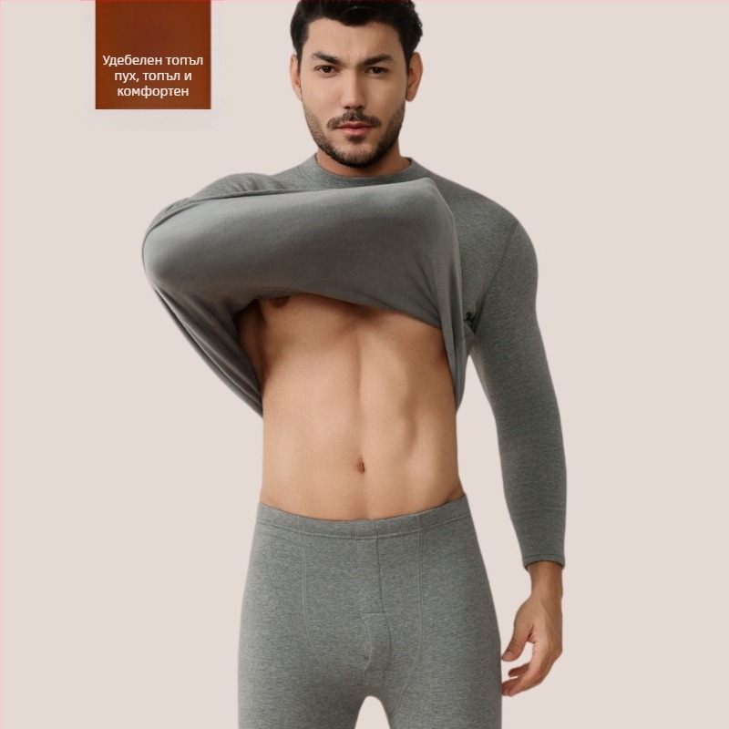 Термално бельо за двойки – изцяло памучен комплект с флисово подплатено горнище и долнище, 95% памук, подплата от полиестер 80%, тегло на тъканта 750 г/м2, екстра дебело (401–500 г/м2), за младежи 18–40 г.