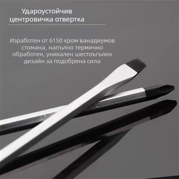 Комплект отвертки с магнит от хром-ванадиева стомана, кръстова и плоска глава, дръжка PP/TPR