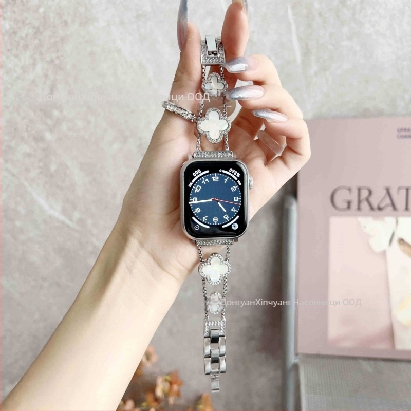 Gucini стоманен ремък за часовник с мотив четирилистна детелина за Apple Watch, 20/22 мм, 45 г