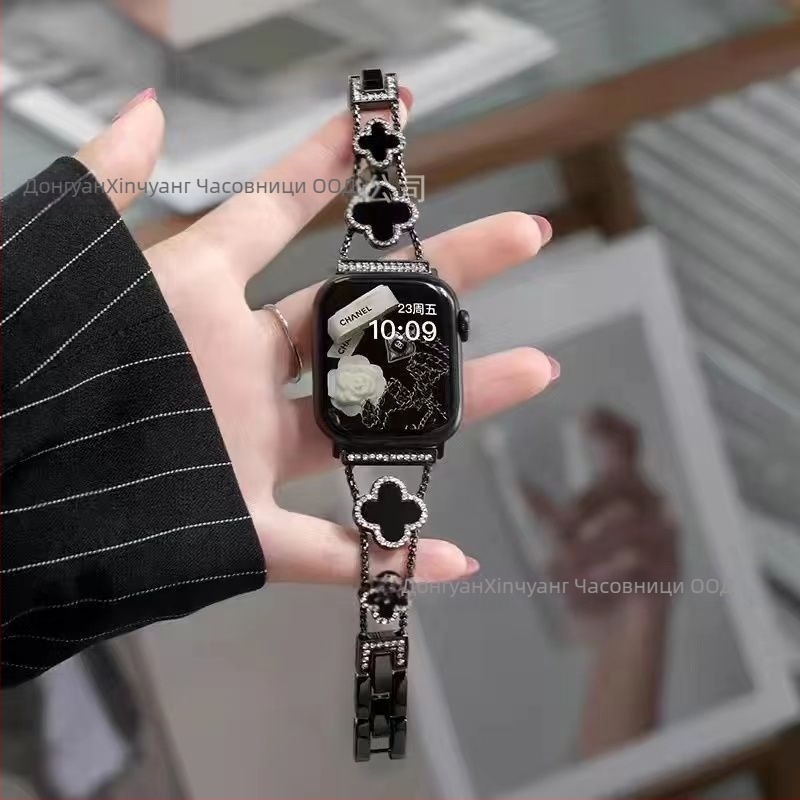 Gucini стоманен ремък за часовник с мотив четирилистна детелина за Apple Watch, 20/22 мм, 45 г