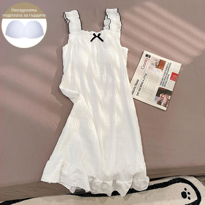 Слинг нощница с подплънка за бюст, лека полиестерова материя, тънък плат, без ръкави, средна дължина