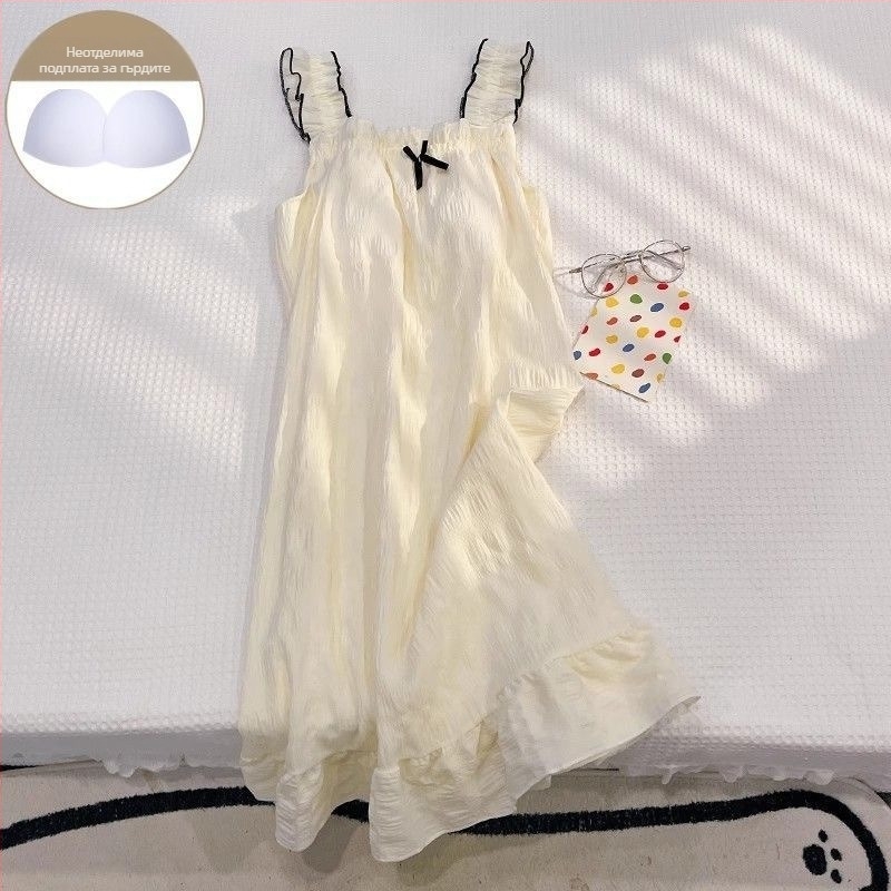 Слинг нощница с подплънка за бюст, лека полиестерова материя, тънък плат, без ръкави, средна дължина