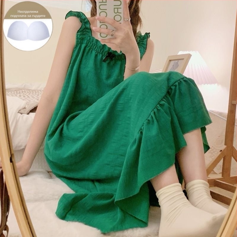 Слинг нощница с подплънка за бюст, лека полиестерова материя, тънък плат, без ръкави, средна дължина