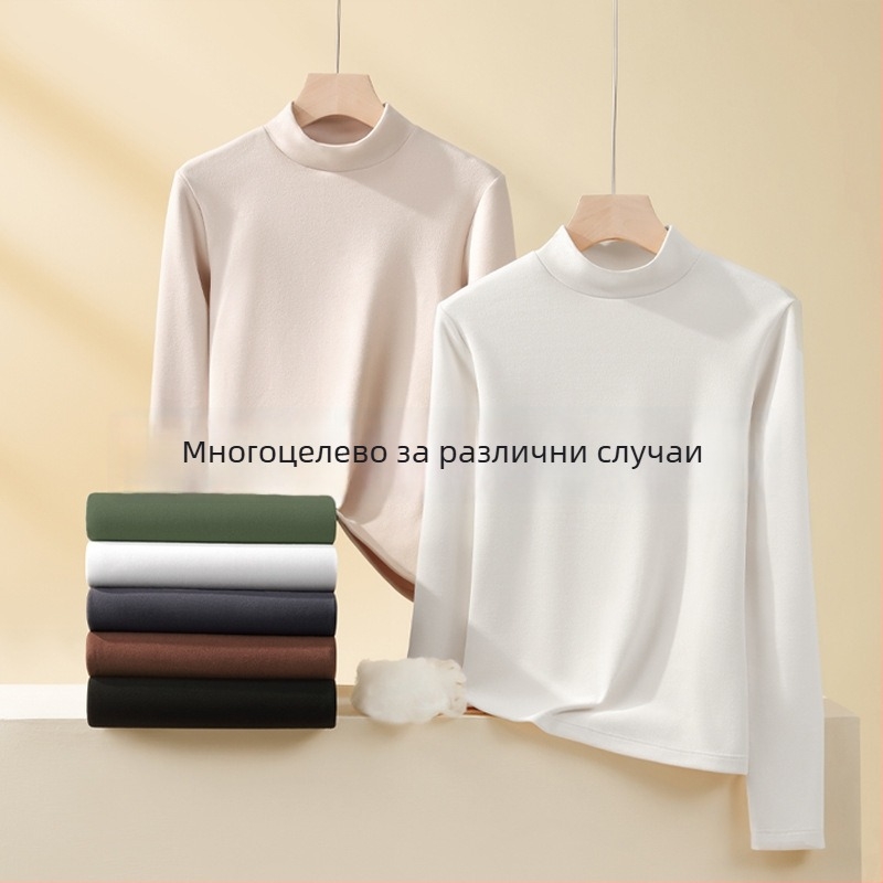 Базов топ за долен слой, полувисока яка, двустранно флийс, дълъг ръкав, унисекс, полиестер 251–300 г/м²