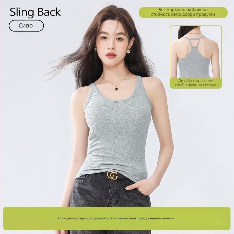 If elegant дамски потник със презрамки, свеж и сладък стил, slim fit, къс модел, вискозна материя, 90–95% вискоза