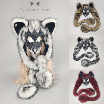 Плюшена маска с ушите на лисица, полупрофил, косплей, маска за Хелоуин