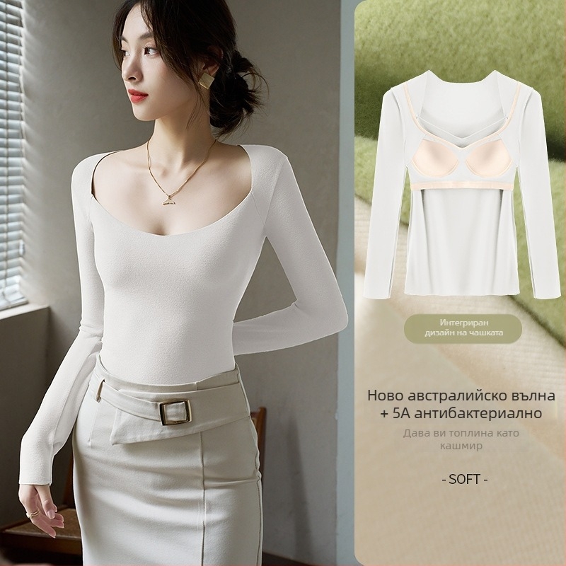 Дамски термален комплект: топ с V-образно деколте и вградена подплънка, вискоза; подплата от велурена материя; дебелина 251–300 g/m²