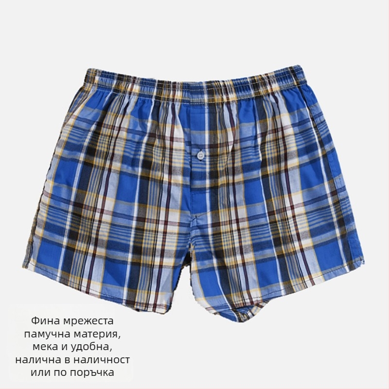 Мъжки памучни шорти с райета и каре, със средна талия, дължина три четвърти, бързосъхнещи и дишащи
