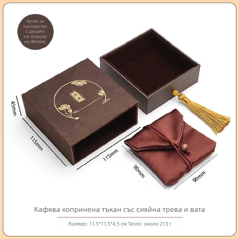 Кутия за гривни - текстилна конструкция, кутия за опаковка бижута, антикварен златен дизайн с персонализирано лого