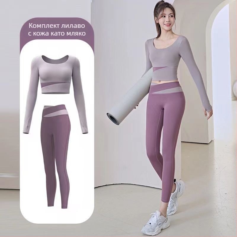 Женски йога сет: топ с дълъг ръкав и панталони, бързосъхнещ, дишащ, Corduroy с лен 71–80%