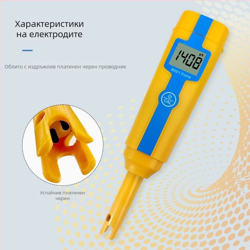 Портативен pH измервател, пен стил; обхват соленост 0-5 ppt; точност 0-10.00 mS/cm; захранване 2×AAA