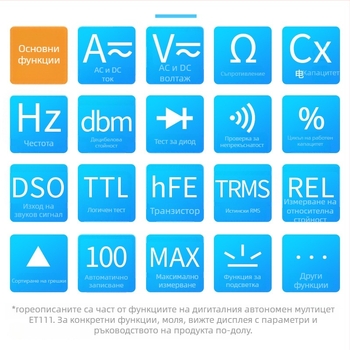 ET111 цифров мултиметър с истинско RMS, автоматично диапазониране, измерване на DC/AC напрежение, DC/AC ток и капацитет