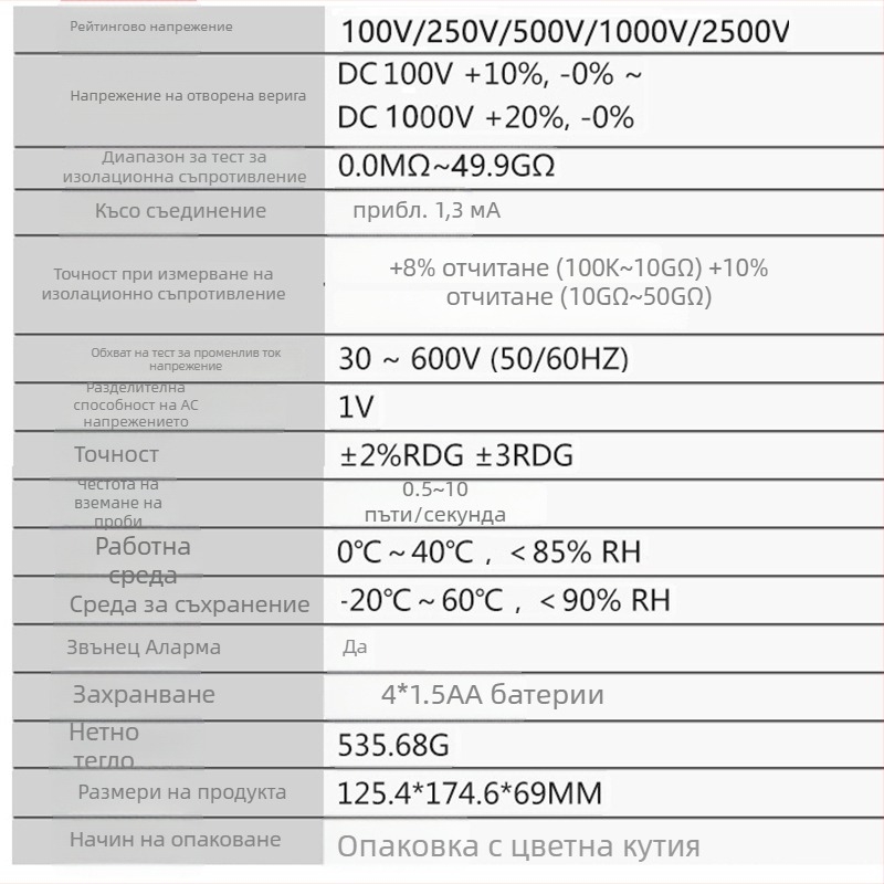 AR907A+ Дигитален високоволтов мегохомметър за измерване на съпротивлението на изолацията, тестово напрежение 2500V, точност ±5%