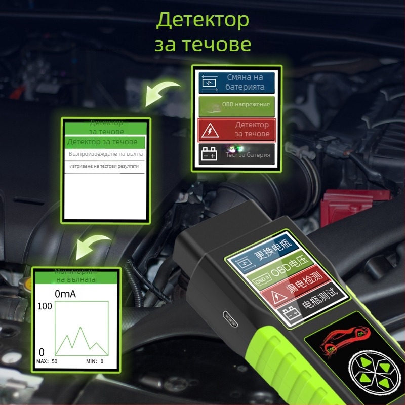 OBD инструмент за диагностика на автомобилна батерия BT400, 12-24V, диагностика на повреди, съвместим с автомобили и мотоциклети, -10 до 50°C