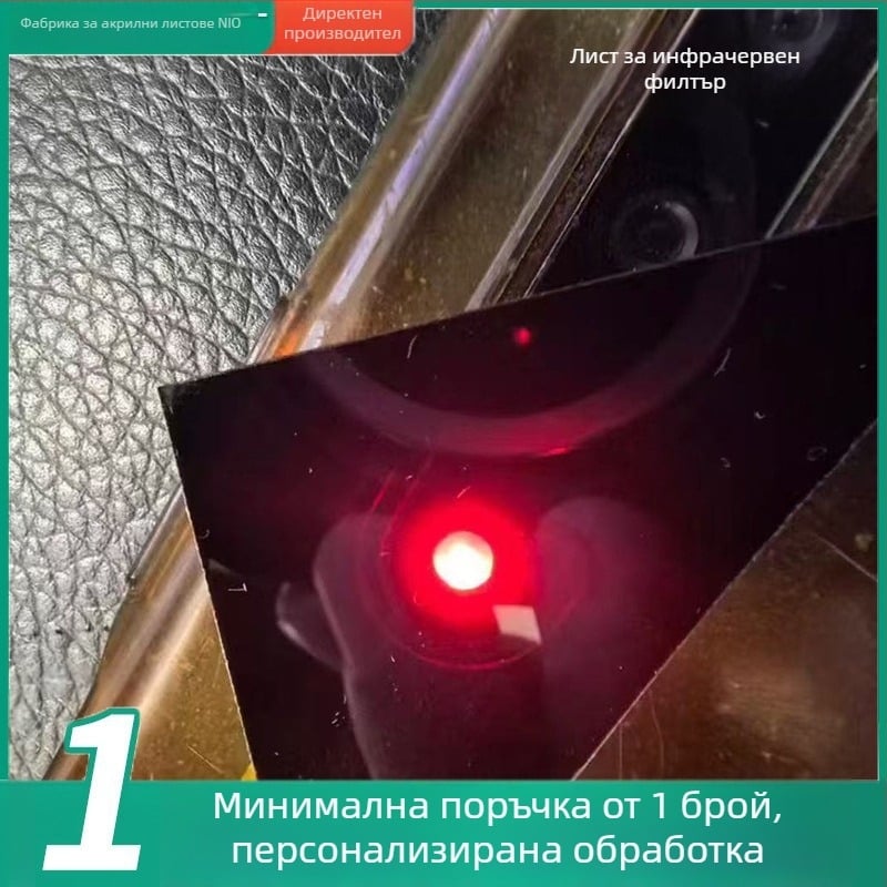 Инфрачервен филтър панел за оборудване, изработен от акрилна плоча и поликарбонат; блокира видима светлина и пропуска инфрачервено.