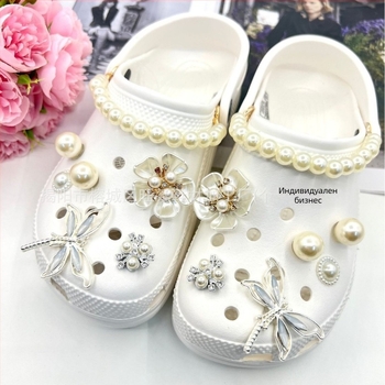 Crocs стил аксесоар за обувки, метална повърхностна украса с камелия и пеперуда кристали, съвместим с декоративна кръстна катарама, DIY материал