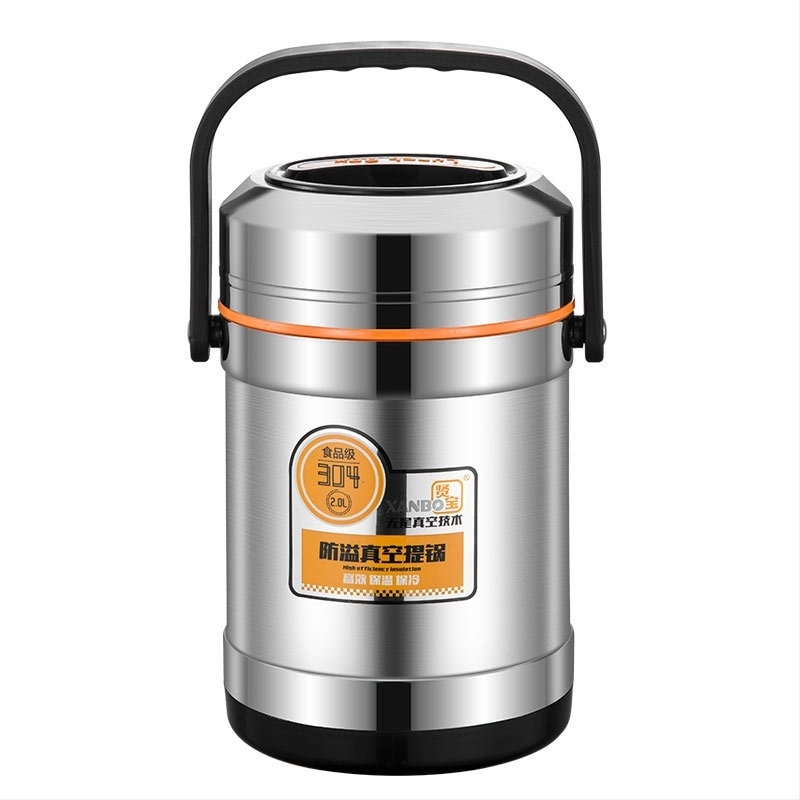 Кутия за обяд от неръждаема стомана, трислоен дизайн, кръгла форма, с изолация, капацитет 2.1–3 л