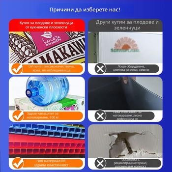 PP кутия за плодове и зеленчуци с куха конструкция, водоустойчива и сгъваема, капацитет 50