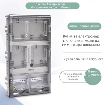 Еднофазов шкаф за електромер, повърхностен монтаж, електронен, прозрачен пластмасов корпус, външен водоустойчив, 16–250 A
