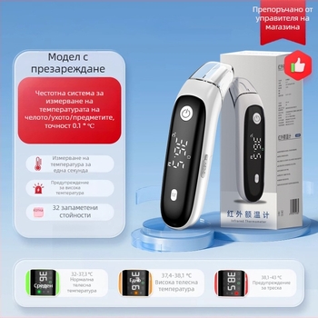 Yalanshi Електронен термометър за ухо и чело за бебета и деца с LCD дисплей, точно измерване на температурата, съхранение на историята на измерванията, режим на ушен термометър