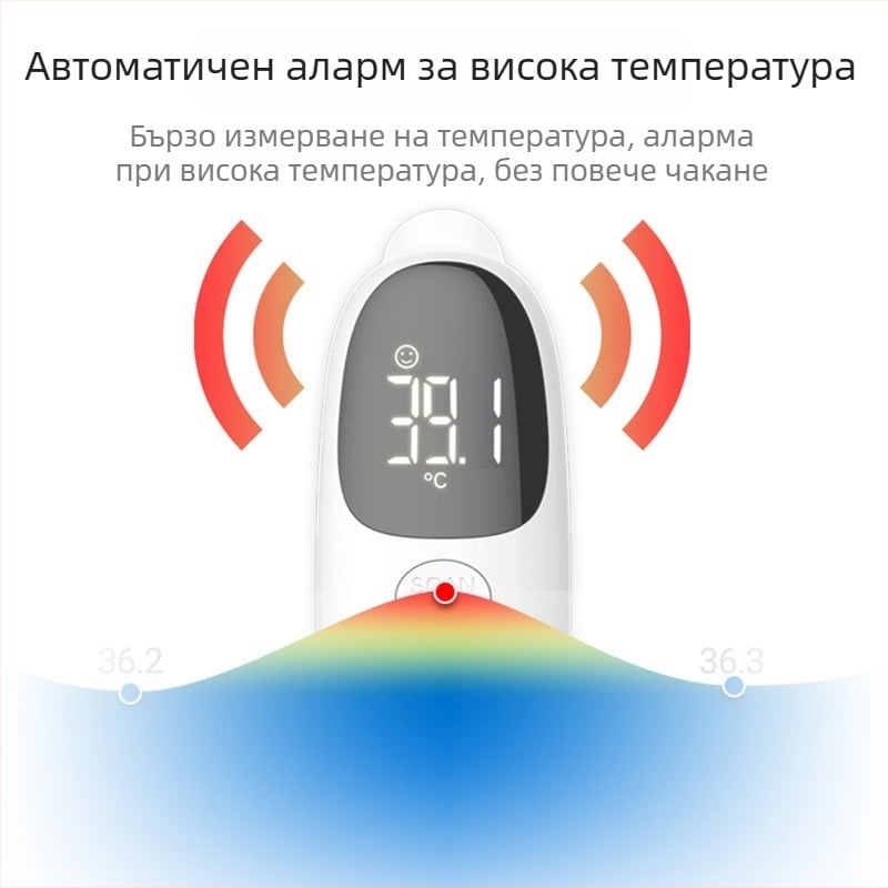 Термометър за чело и ухо — двойно използване с памет, ръчен, две AA батерии, подходящ за възрастни, възрастни хора и деца