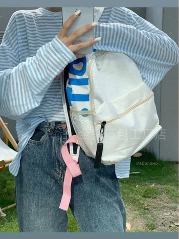 Раница в градски стил от платно, триизмерен външен дизайн, цип, джоб за мобилен телефон, полиестерна подплата (Платно; цип; джоб за телефон; полиестерна подплата; градски стил)