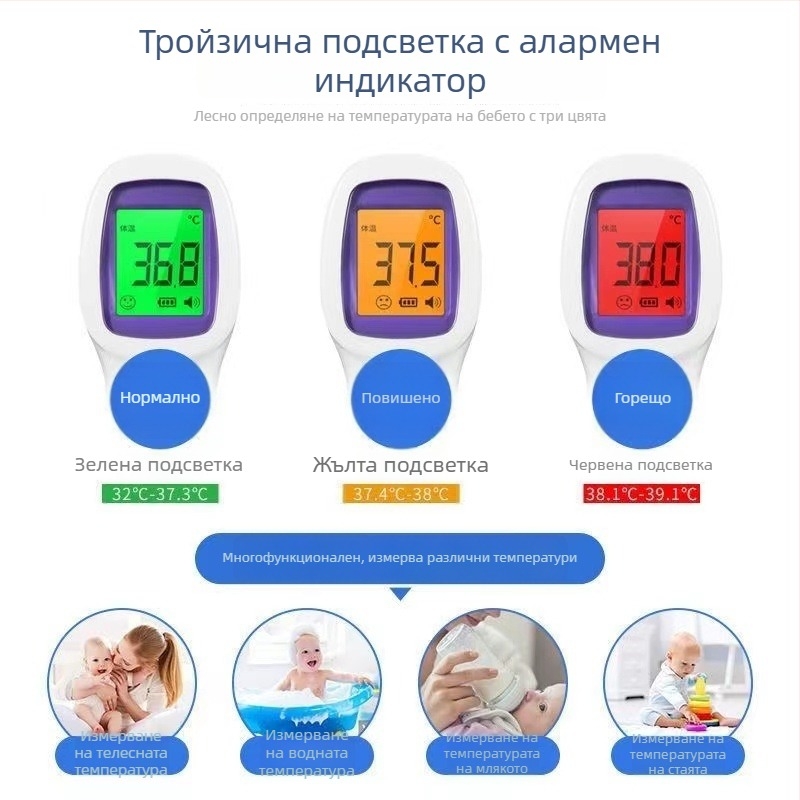 Модел HSP-EWQ-004 Безконтактен инфрачервен термометър за чело, ръчен, с цифров дисплей, двоен режим: телесна и обектна температура