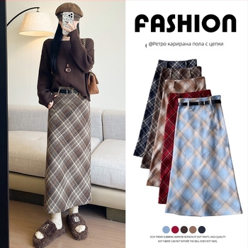 Пола с висока талия, каре модел, средна дължина, полиестер, микроеластична