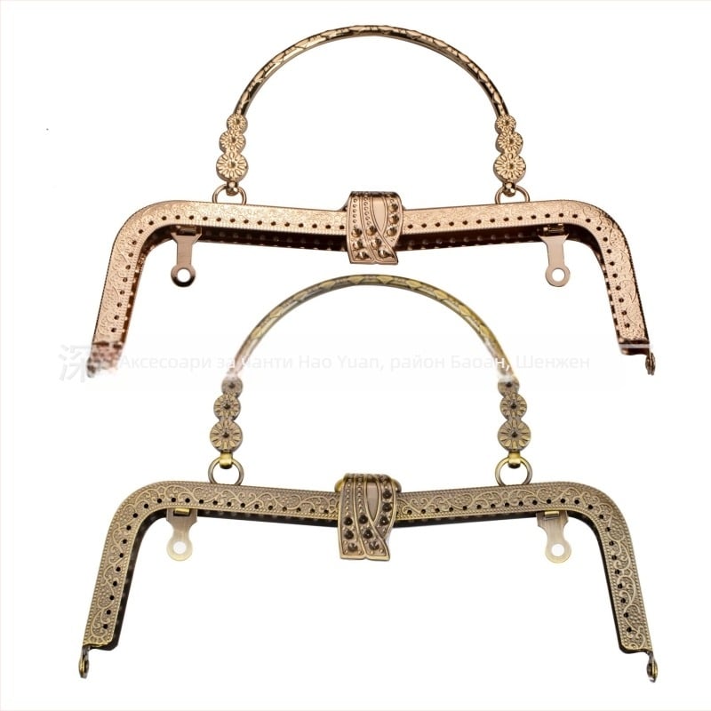 Рамка за чанта с релефен мотив – голям лист и три цветя, метални DIY аксесоари за чанти, пролет 2023