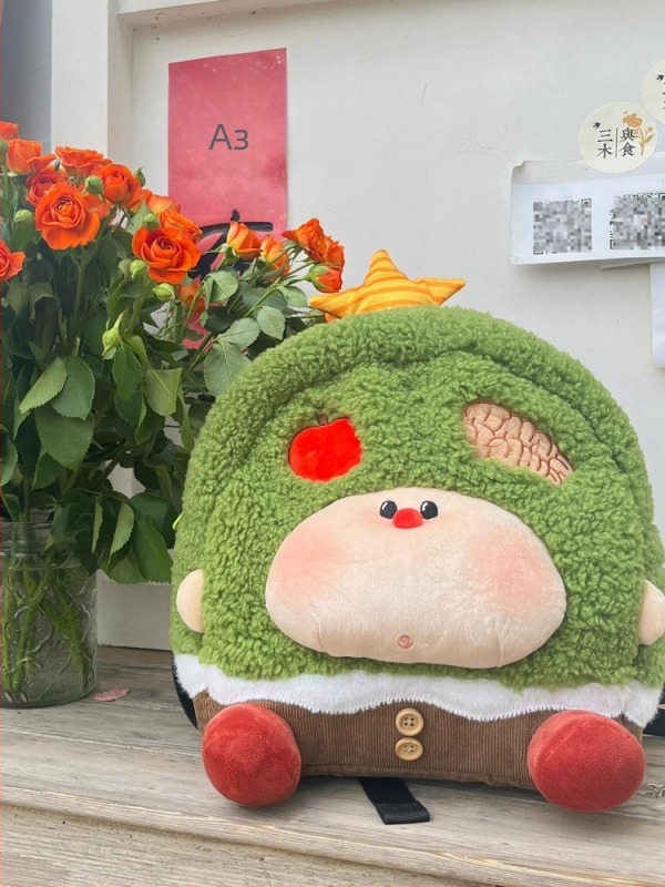 Раница от велурен плюш с мотив ябълково дърво - уличен стил, цип за затваряне, джоб за телефон, ударопоглъщащ дизайн