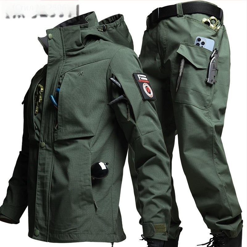 Камуфлажен двуслоен еластичен мрежест костюм за открита горска работа, пролет–есен, унисекс, памучно‑смесена влагоотводяща тъкан