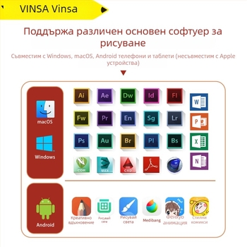 Wencai VIN1060PLUS дигитален таблет за рисуване с пасивна писалка, 16384 нива на чувствителност, съвместим с компютър и мобилен телефон, ABS корпус