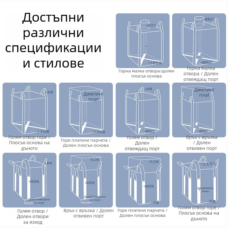 Тон чанти от полипропилен – нов материал, плоско дъно, четири повдигащи халки, мостово инженерство