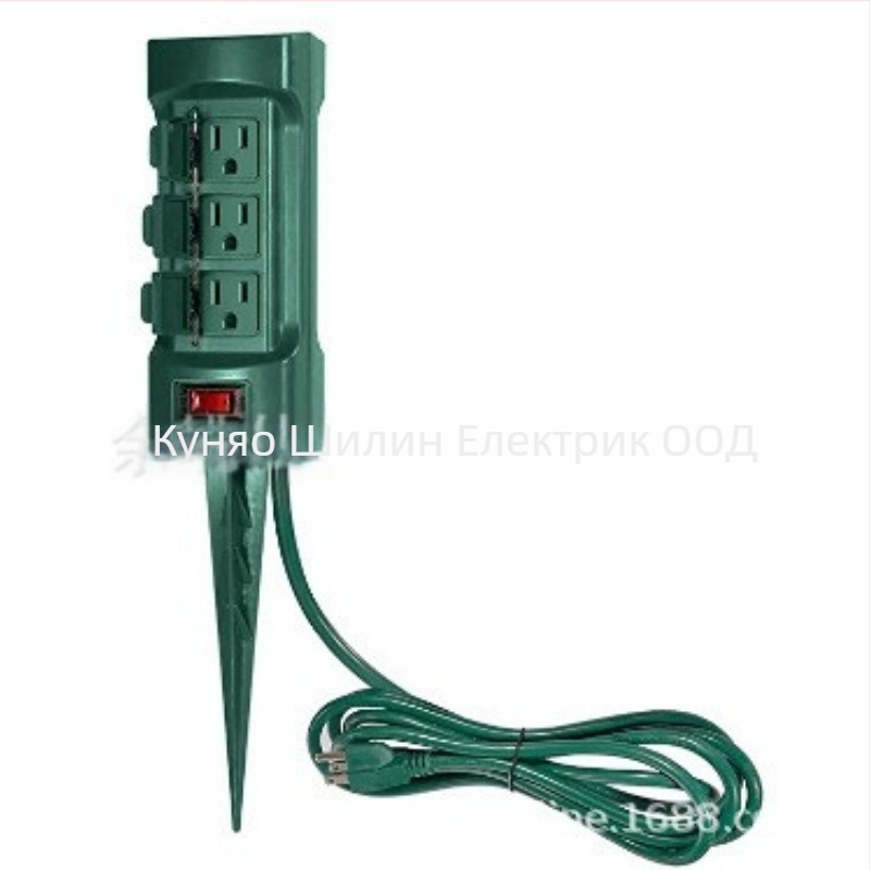 Външен удължител с 6 гнезда, таймер за захранване и водоустойчив предпазен капак, 3-ядрена медна жица