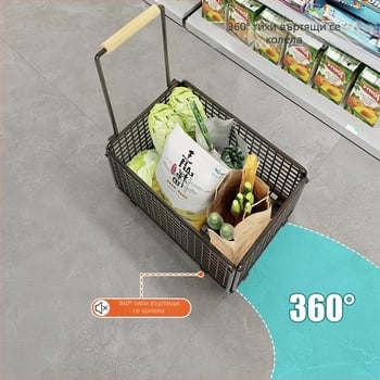 Портативна четириколесна пазарска количка с дърпателна дръжка — от неръждаема и въглеродна стомана, 20 кг товар, модерен минималистичен дизайн