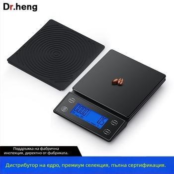 Кафе дигитална везна с автоматично измерване на времето, модел DH-8701, капацитет 5 кг, размери 19×13.2×2.2 cm, захранване 2×AAA