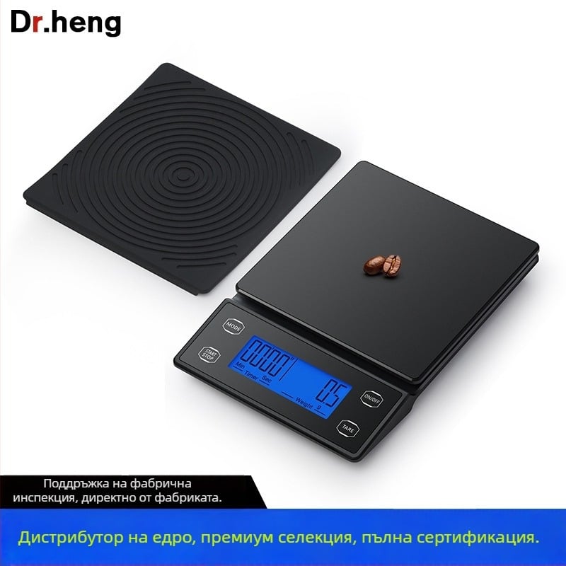 Кафе дигитална везна с автоматично измерване на времето, модел DH-8701, капацитет 5 кг, размери 19×13.2×2.2 cm, захранване 2×AAA