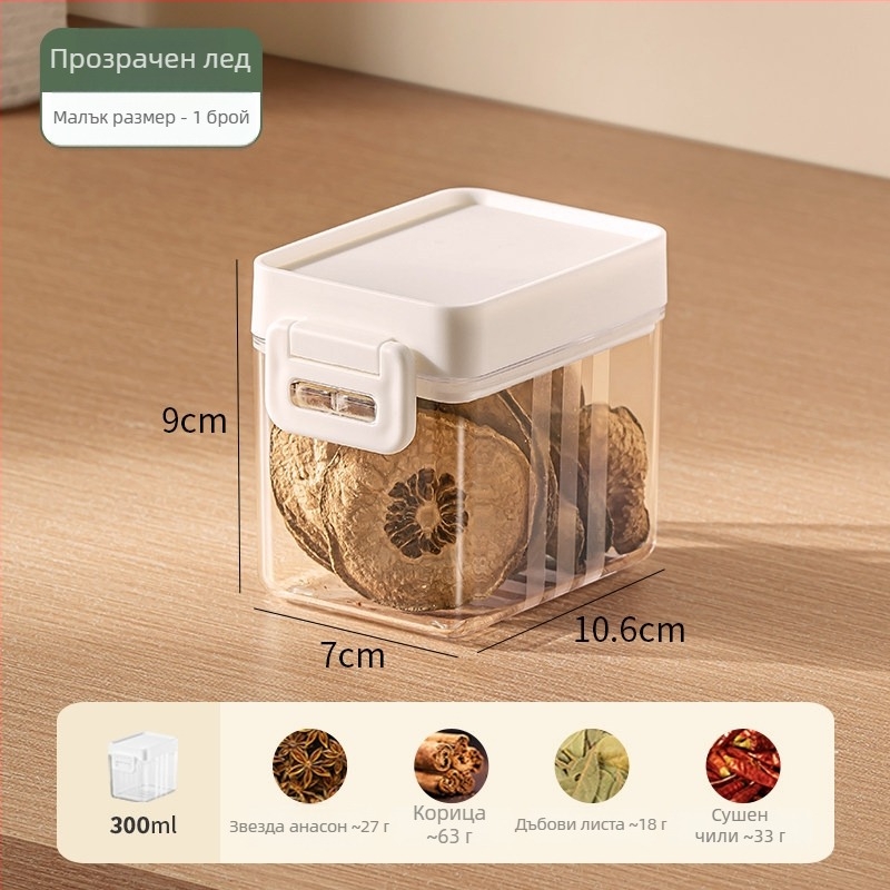 Кутия за зърна, хранително качество, запечатана, квадратна, прозрачен PP+PS корпус, кухненски съд за сухи храни
