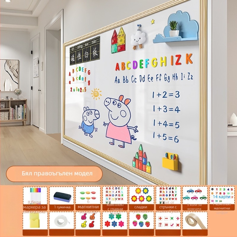 Детска едностранна стенна бяла дъска за рисуване - PET рамка, PET панел, Little ruishi, спецификация 1