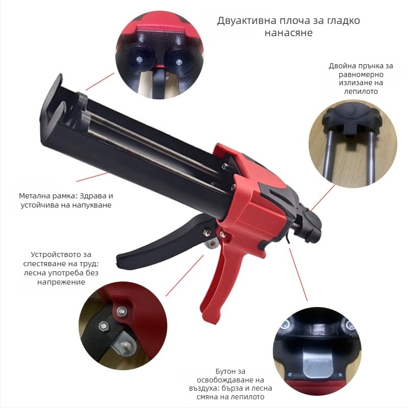 Електрически пистолет за уплътнители с двойна тръба – Zindori, стомана + ABS пластмаса, капацитет до 420 мл, тегло 1,3 кг, серия Beauty seam glue gun
