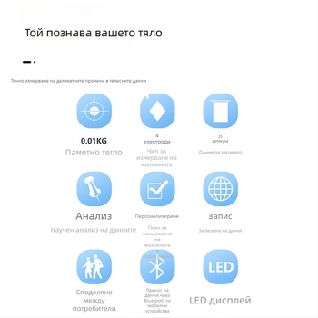 Умна Bluetooth везна за телесни мазнини CB2615, LCD 60x24, 0,2–180 кг, закалено стъкло, USB-C презареждане