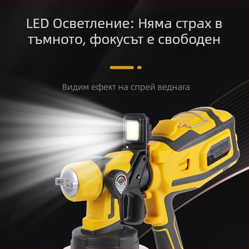 Mingsheng LED електрическа пръскачка за латексни бои – презареждаща литиева батерия, 220V, дюза 1.8 мм, съд 900 ml, тегло 1.5 kg