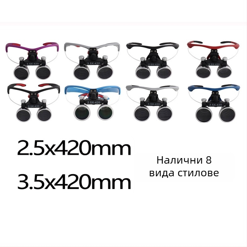 Дентална хирургична лупа с LED 5W фар, увеличение 2.5x–3.5x, филтър, метален калъф