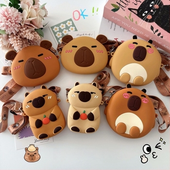 Детски силиконов монетник с рисунка капибара, аниме стил, водоустойчив, подходящ за предучилищна възраст